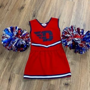 University of Dayton Girls Cheerleading Uniform Size 6 with Pom-Poms